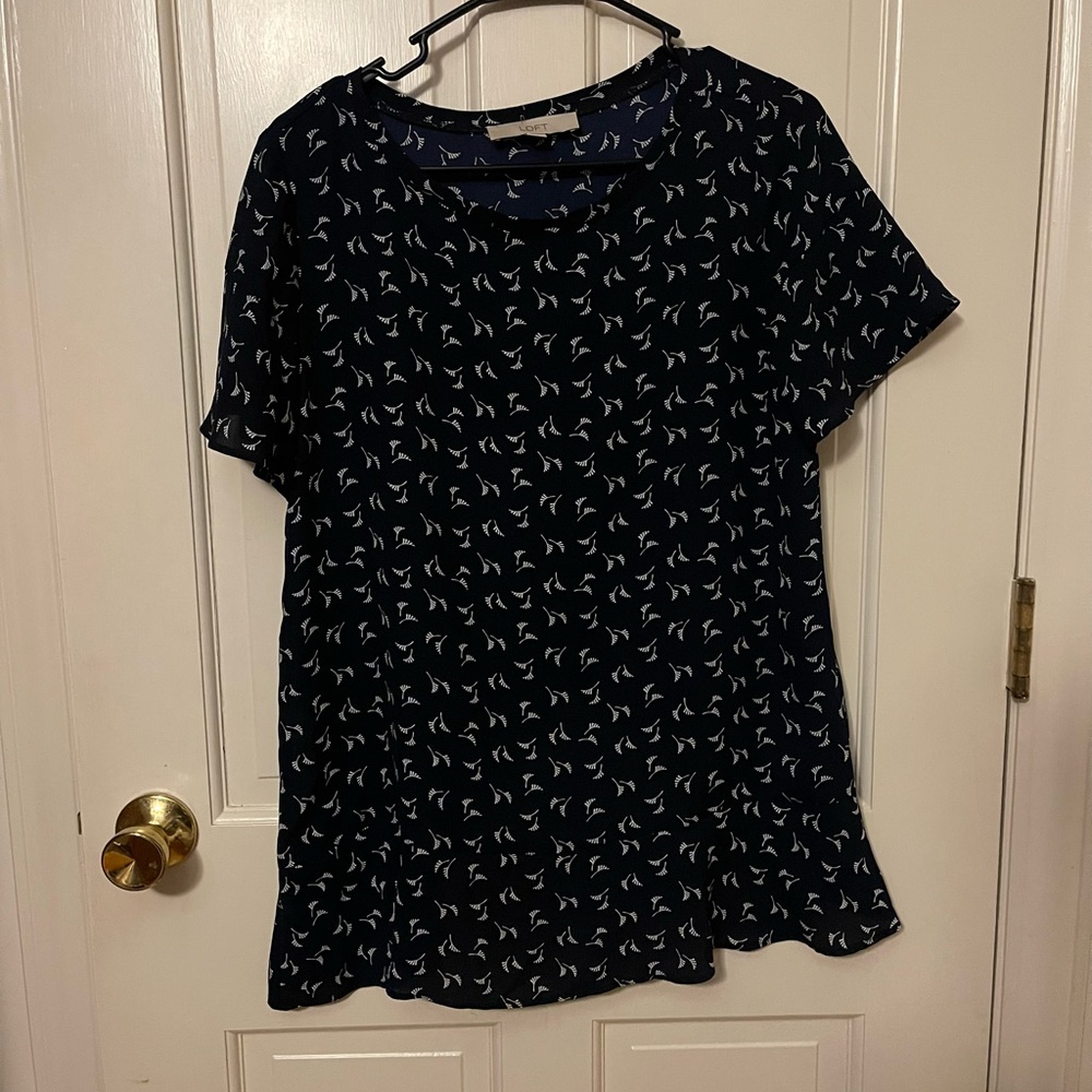 LOFT Dark Blue Printed Blouse